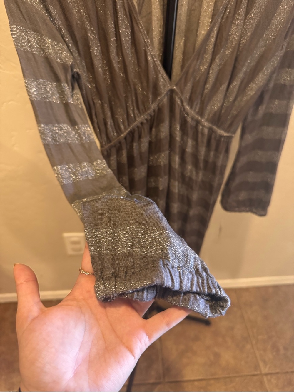 Deadstock Y2K Hem Gray Knit Tunic with Silver Metallic Stripes $66 - Picture 4 of 8